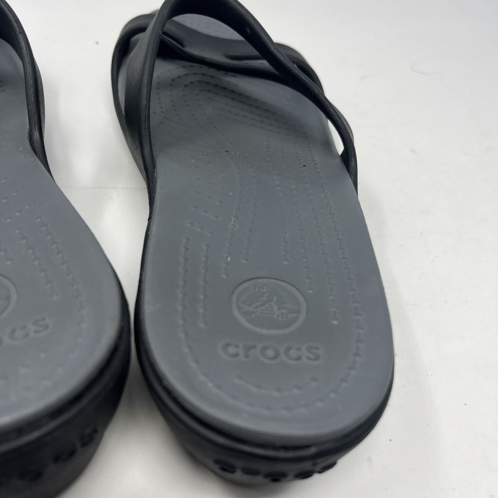 Crocs Hilga Black Gray Slip On Slides Womens Size 10 Wedge Summer Sandal Beach - Picture 13 of 15